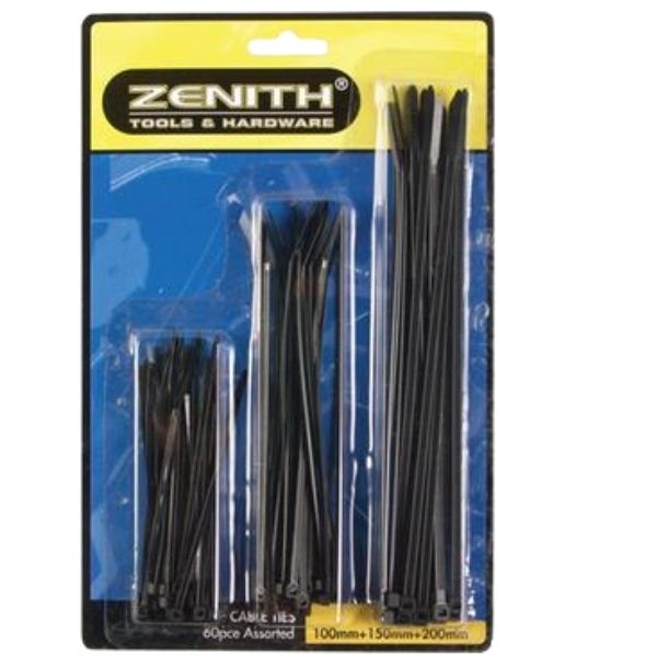 Zenith Assorted Cable Ties, 60 Pieces Sizes: 100mm, 150mm & 200mm