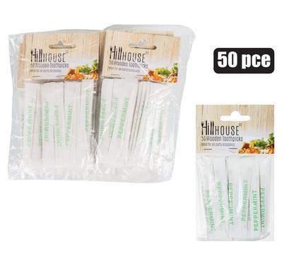 TOOTHPICKS WDN 50PC WRAP MINT HILLHOUSE