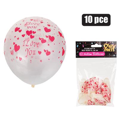 BALLOONS HELIUM 10PC CLEAR HEARTS F-01
