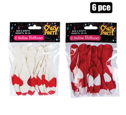 BALLOONS HELIUM 6PC RED/WHITE ASS F-01
