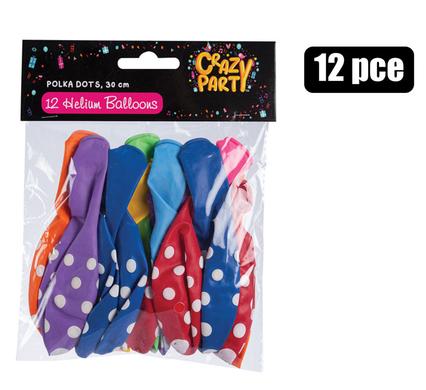 BALLOONS HELIUM 12PC POLKA DOT F-01