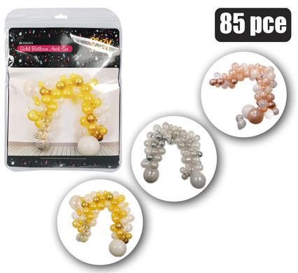 BALLOON ARCH DECOR PACK SIL/GLD/RGD 85PC