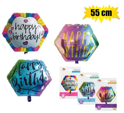 BALLOON HELIUM FOIL HEXGN BDAY 55cm F-02