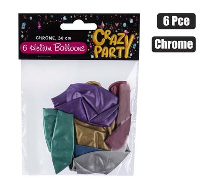 BALLOONS HELIUM 6PC CHROME F-01