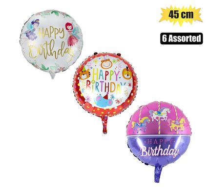 BALLOON W/STICK AIR BDAY ASSTD 45cm
