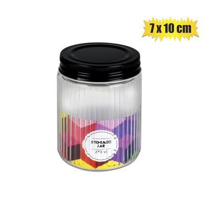 STORAGE-JAR GLS RIBBED W/BLK-LID 7x10cm