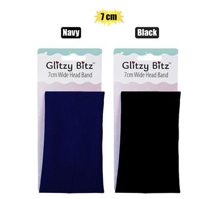HAIR BAND 7cm WIDE BLACK/NAVY