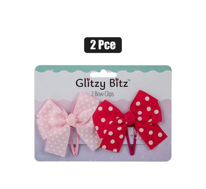 HAIR PINS 2PC BOWS 5cm SNAP CLIPS