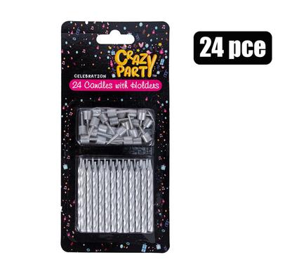 CANDLES BIRTHDAY 24 CANDLES+HOLDERS SIL