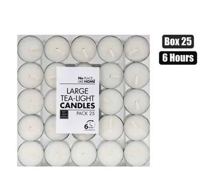 CANDLE TEA-LIGHT WHITE 3.5CM XLRG BOX-25