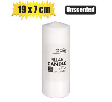 CANDLE PILLAR ROUND WHT 19x7cm U/SCENT