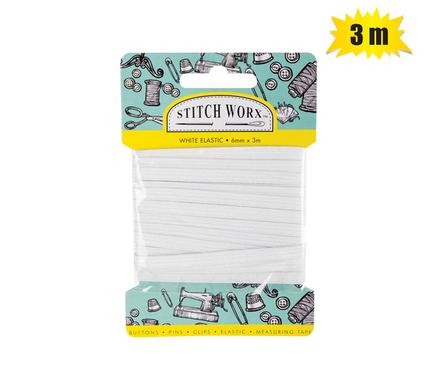 HABERDASHERY ELASTIC 6mmx3m WHITE