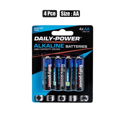 BATTERIES ALKALINE SIZE:AA 4PCE BLISTER