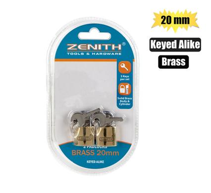 PADLOCK ZENITH BRASS 20mm KEY-ALIKE CRD2