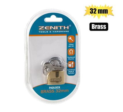 PADLOCK ZENITH BRASS 32mm CARDED