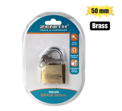 PADLOCK ZENITH BRASS 50mm CARDED