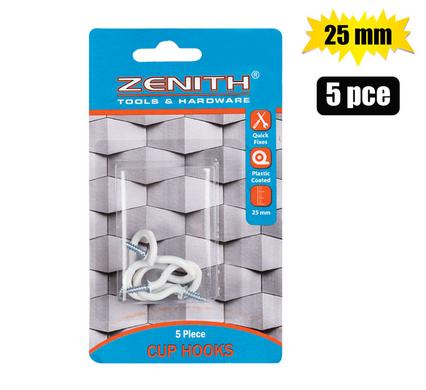 CUP-HOOKS WHITE-PL-CTD 25mm 5PCE ZENITH