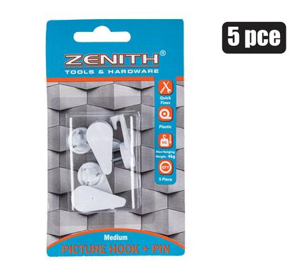 PICTURE-HOOK+PIN WHT 5PCE MED(4kg)ZENITH
