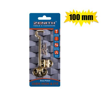 CABIN-HOOK+EYE BRASS+SCREWS 100mm ZENITH