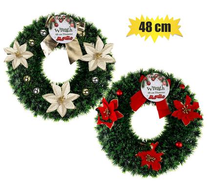 XMAS WREATH TINSEL 48cm ASSTD