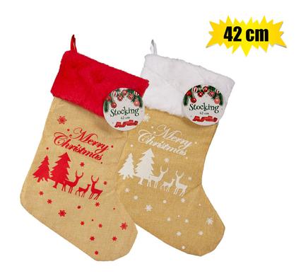 XMAS STOCKING HESSIAN w PRNT 42cm