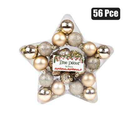 XMAS TREE DECOR BALL 56pc, 3/5cm COLOURS