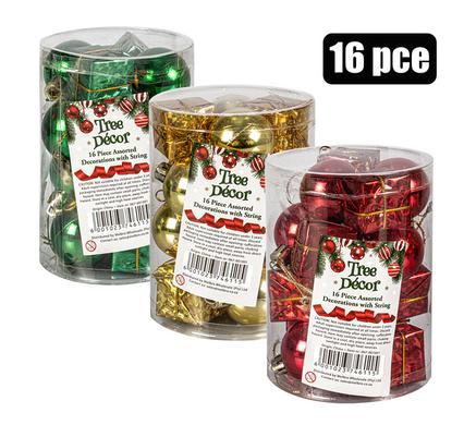 XMAS TREE DECOR BALLS,GIFT 16PC ASSTD