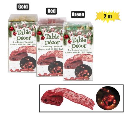 XMAS LIGHTS B/O IN 40LED 2m RUNNER