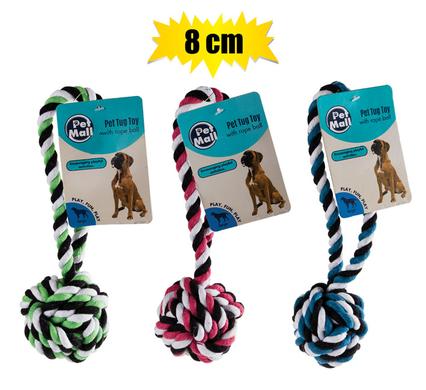 PET DOG TOY TUG ROPE BALL 8cm ASSTD