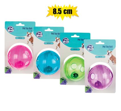PET TOY BALL W/BELL ASSTD 8.5cm
