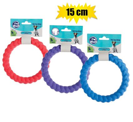 PET DOG TOY FOAM RING SMOOTH ASSTD 15cm