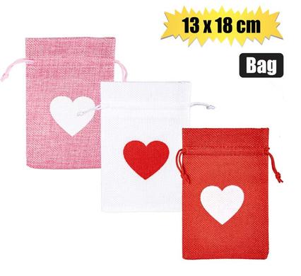 GIFT-BAG CLOTH MED 13x18cm LOVE HEART