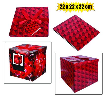 GIFT BOX FLAT PACK 22x22x22cm RED/LOVE
