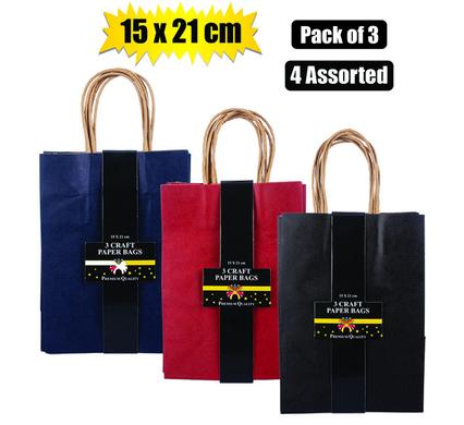GIFT-BAG CRAFT PPR 3 PACK SML 15x21cm