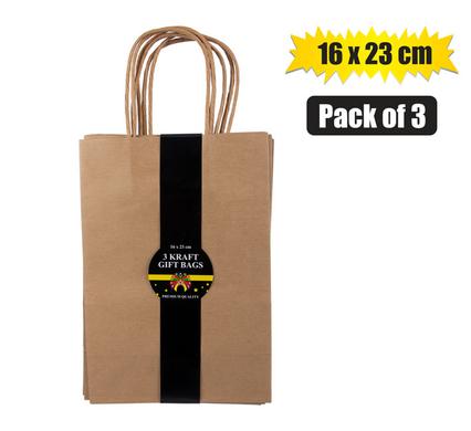 GIFT-BAG CRAFT PPR 3 PACK MED 16x23cm