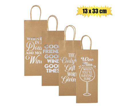 GIFT-BAG PPR WINE ENG WORDS 13x33cm