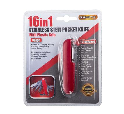 P/KNIFE 7cm-BLD 16 FUNCTION RED