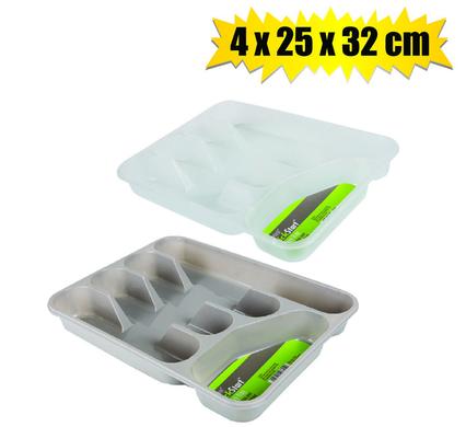 CUTLERY TRAY PL GREY/CLEAR 32x25x4cm