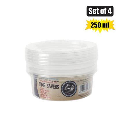 CONTAINER CLEAR 4PCE 250ml ROUND 4cm H