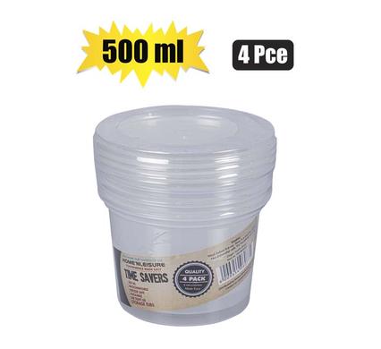 CONTAINER CLEAR 4PCE 500ml ROUND 8cm H