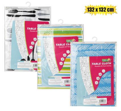 TABLE CLOTH VINYL 132cm SQ FLANNEL BACK