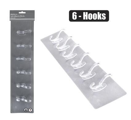 HOOK PL SELF ADHESIVE STRIP CLEAR 6 HOOK