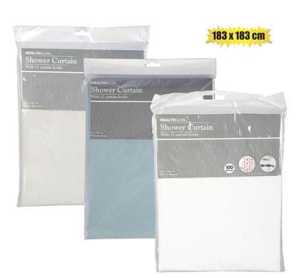 SHOWER CURTAIN PL W/12 HOOK 180x180cm