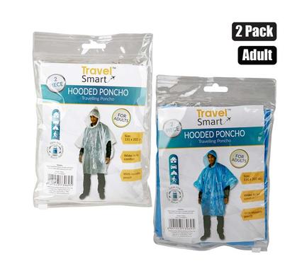 RAINCOAT PONCHO 132x203cm W/HOOD 2-PACK