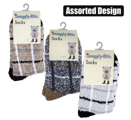 SOCKS ADULT FLUFFY CHECK DESIGN ASSTD