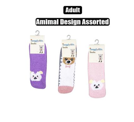 SOCKS ADULT FLUFFY ANIMAL DESIGN ASSTD