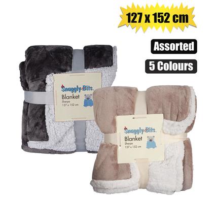 BLANKET FLANNEL W/SHERPA 127x152cm ASSTD