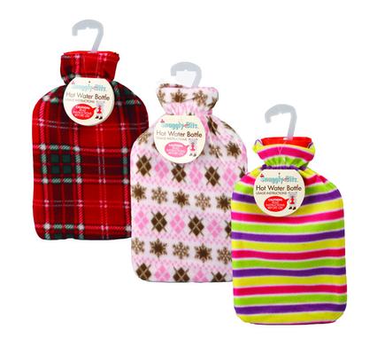 HOTWATER BOTTLE W/FABRIC COVER ASSTD