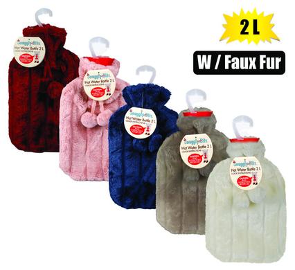 HOTWATER BOTTLE W/FAUX FUR COVER 2L