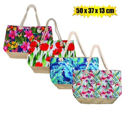 BEACH BAG 50x37x13cm ASSTD W/ROPE HANDLE
